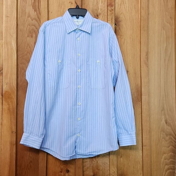Vintage Burberrys Long Sleeve Button Down Dress Shirt, Neck 14.5, Blue White - Picture 1 of 8